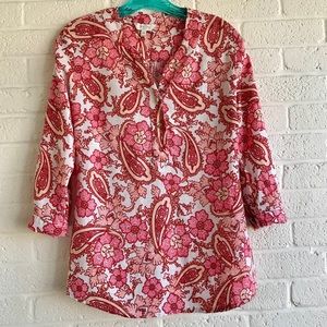 Coral Bay Pink Paisley Floral Small Tunic Blouse Boho